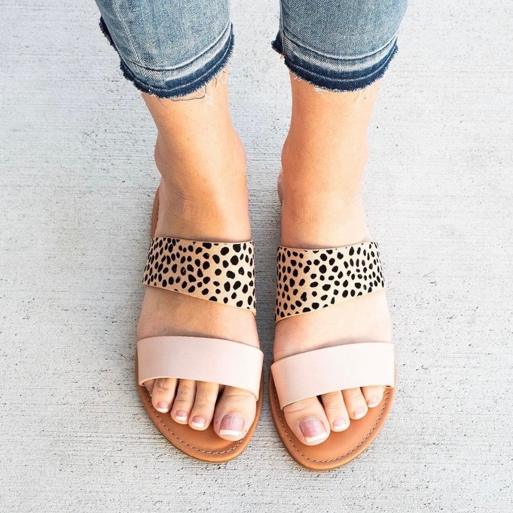 Top Moda Cheetah Print Slides Pink Tan Size 6, 6.5, 7, 8, 8.5, 9